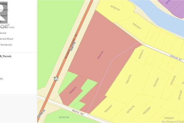 Zoning map indicating parcel numbers, lot boundaries, and Acadian Coastal Drive. - Lot Church Street, Port Elgin