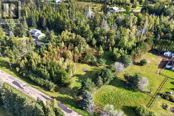 Aerial view of a rural property surrounded by trees, with a road and homes nearby. - Lot De La Breche Road, Grand Barachois