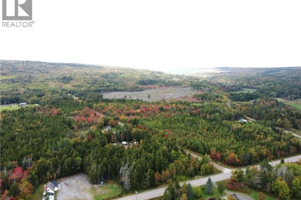 Expansive aerial view of rolling hills covered in mixed forest, with scattered houses and roads below. - Lot Route 114, Lower Cape