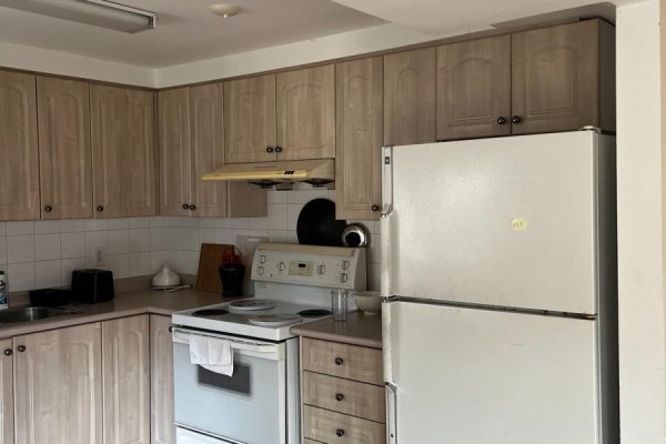 Kitchen with light wood cabinets, white tiled backsplash, and a white refrigerator. - Lower - 62 Grover Hill Avenue, Richmond Hill
