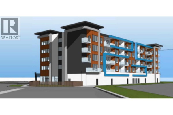 Architectural rendering showing a side view of a modern apartment building with balconies. - Lt 2 7171 Hart Highway, Prince George