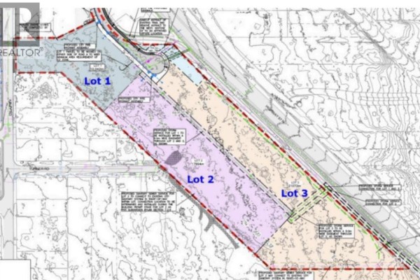Site plan map showing proposed Lots 1, 2, and 3 with boundary lines and topography. - Lt 2 7171 Hart Highway, Prince George