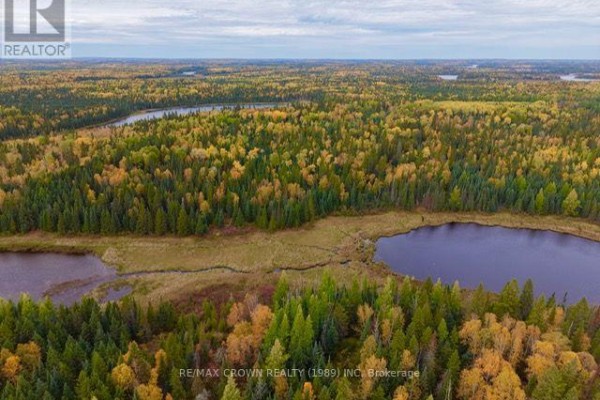 Distant aerial perspective of a sprawling woodland area dotted with small lakes and water channels. - Lt 7 Hanlan Township, Hearst