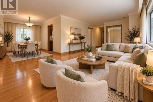 Open concept living and dining room with hardwood floors and large windows. - Main Floor - 37 Downsview Drive, Barrie