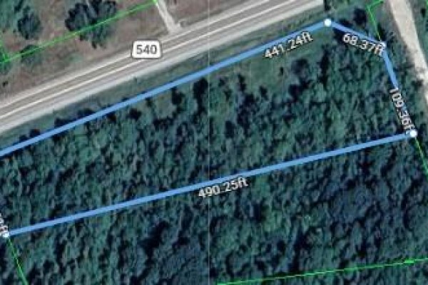 Overhead map showing a rectangular parcel of land adjacent to a highway with dimensions. - N/a Lagoon Lane, Little Current