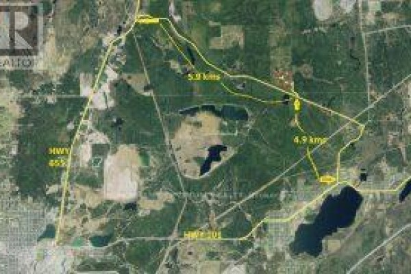 Aerial map showing property location relative to highways and lakes in Timmins. - Ne Part Of S Lot 1 Con 6 N/a, Timmins