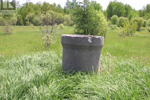 Concrete structure in a grassy field with trees and brush in the background. - Parcel 4217 Williamson Township, Val Rita Harty