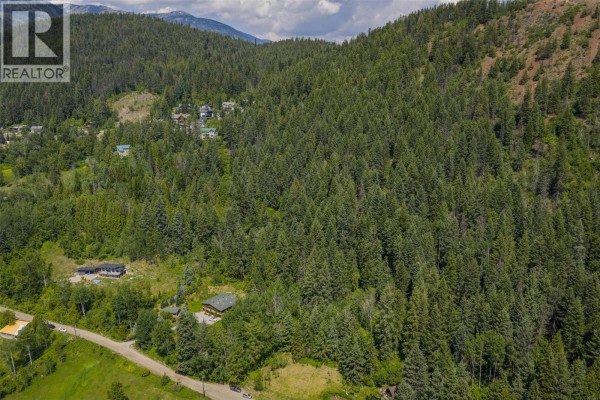 Aerial view of a rural area with scattered houses, some with dark roofs, surrounded by trees. - Parcel A Columbia-kootenay Road, Rossland