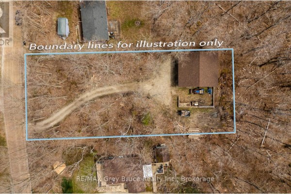 Overhead view of a property with a small house and surrounding trees. - Part 10 Tammy's Cove Road, Northern Bruce Peninsula