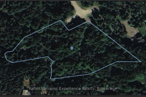 Satellite view of a wooded property outlined in blue on Rue Karola. - Pts1,2,3,4,5,6&751r35480 Rue Karola, Tiny