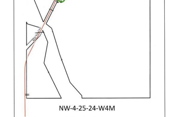 Diagram showing property lines and a legal land description: NW-4-25-24-W4M. - Range Road 244 Township Road 250, Rural Wheatland County