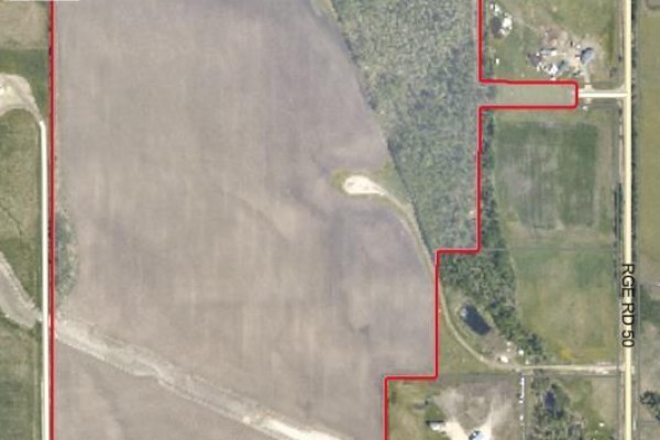 Aerial view of the land with marked boundaries and nearby developments. - Se-25-72-5-w6 Rge Rd 50, Rural Grande Prairie No  1, County Of