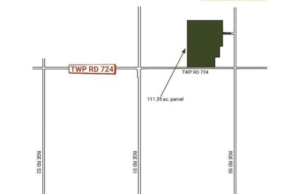 Map indicating the location of the 111.35-acre parcel relative to surrounding roads. - Se-25-72-5-w6 Rge Rd 50, Rural Grande Prairie No  1, County Of