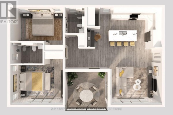 Floor plan of a two-bedroom apartment with open-concept living, dining, and kitchen areas. - Sky Residence - Sugar Ridge Condos Valley Road, Antigua
