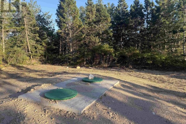 Close-up of two green septic tank lids on a concrete base. - Spruce Lane, Ingonish