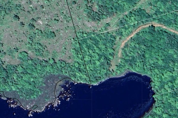 Aerial map showing dense forest and lake shoreline in the area. - Thorne Road, West Dalhousie