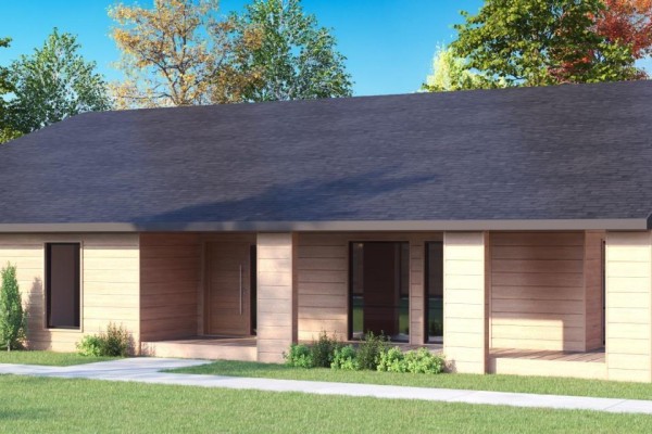 Front entrance of the house with a wooden door, columns, and grass landscaping. - Unit 2 Avon Spirit Lane, Avondale