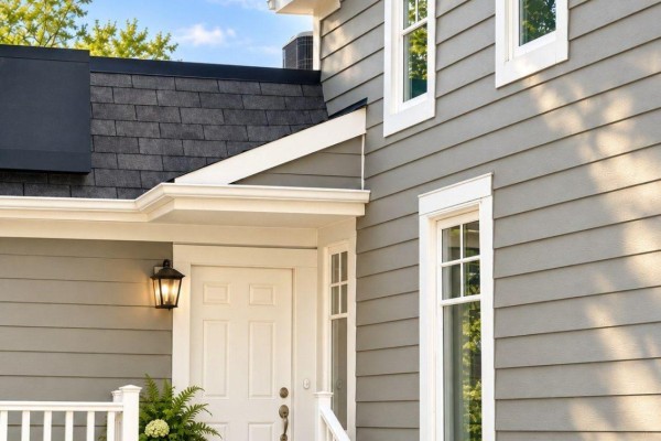 Close-up of the white front door and grey vinyl siding of the house. - Upper - 10496 Islington Avenue, Vaughan