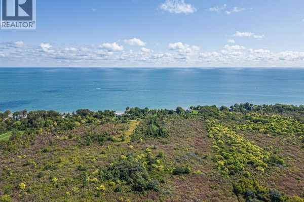 Panoramic view of a large undeveloped property with the blue ocean in the distance. - V/l Cooper Road, Pelee Island