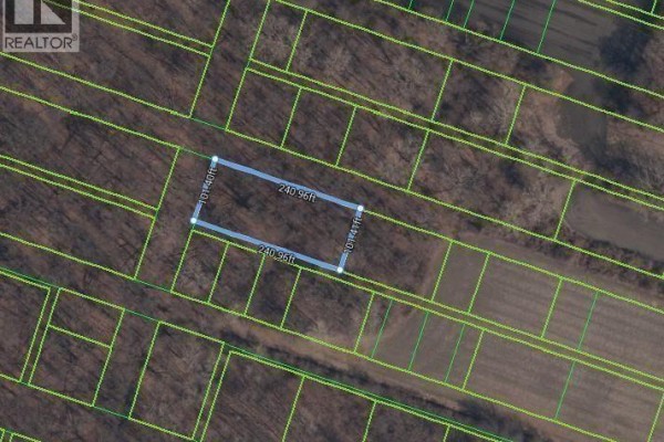 Close-up aerial view of a specific land parcel, showing dimensions and surrounding wooded areas. - V/l Onaway, Lasalle