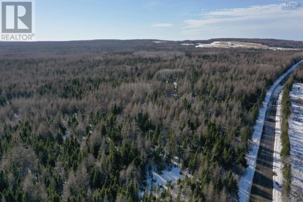 Aerial view of forested land with snow and clearings visible. - Whycocomagh-port Hood Road, Southwest Mabou